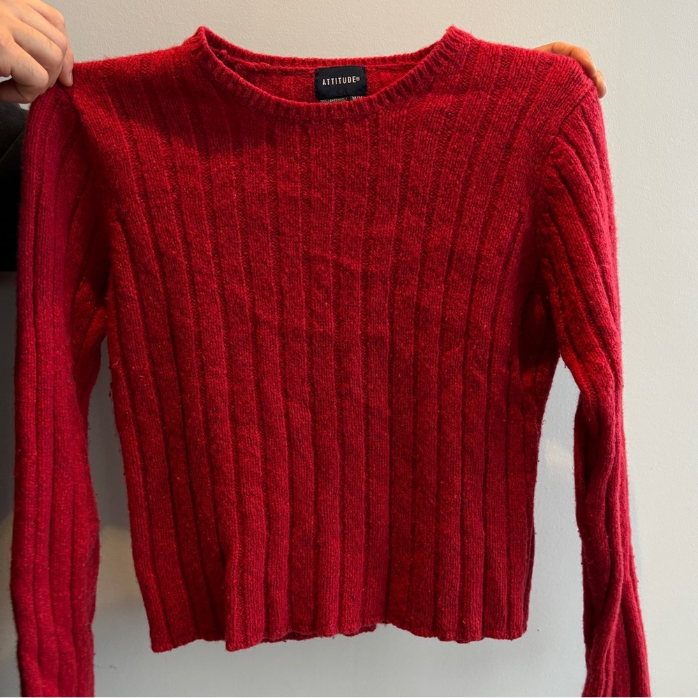 Attitude Red Ribbed Sweater - Picture 3 of 4